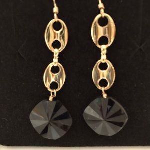 10k Gold Black Starburst Cut Onyx Drop Earrings 2” Drop